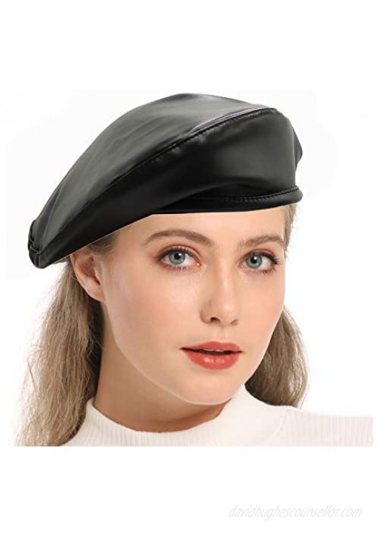 Wheebo PU Leather Beret Hat for Women Girls Lady French Style Artist Painter Cap