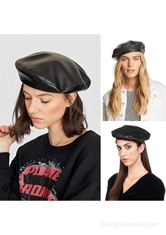 Wheebo PU Leather Beret Hat for Women Girls Lady French Style Artist Painter Cap