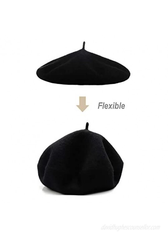 Wheebo Wool Beret Hat Solid Color French Style Winter Warm Cap for Women Girls Lady