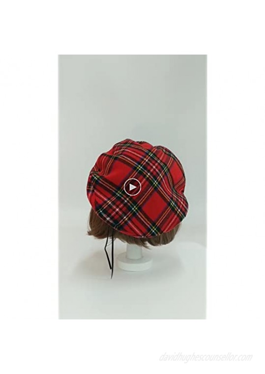 WITHMOONS Polyester Beret Hat Tartan Check Leather Sweatband KR3781