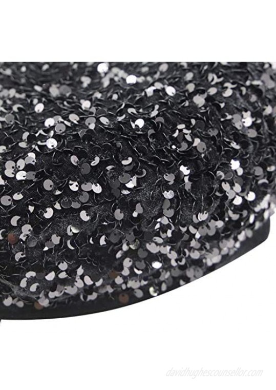 Women Bling Sequins Glitter Classic French Beret Performance Hat Slouchy Cap Beanie