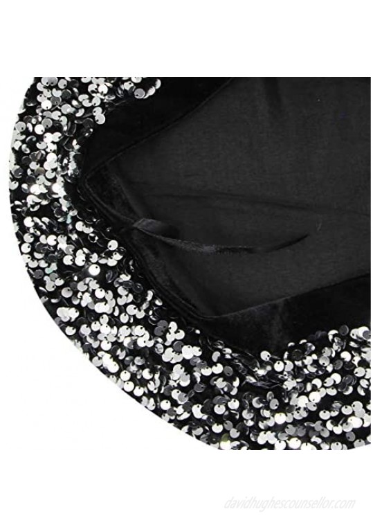 Women Bling Sequins Glitter Classic French Beret Performance Hat Slouchy Cap Beanie