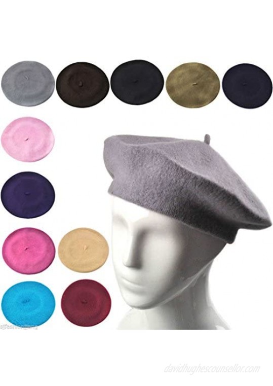 Women French Wool Beret Hats - Solid Color Classic Beanie Winter Cap