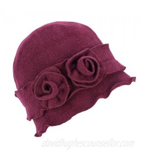 Womens Gatsby 1920s Winter Wool Cap Beret Beanie Crochet Bucket Flower Hat A285