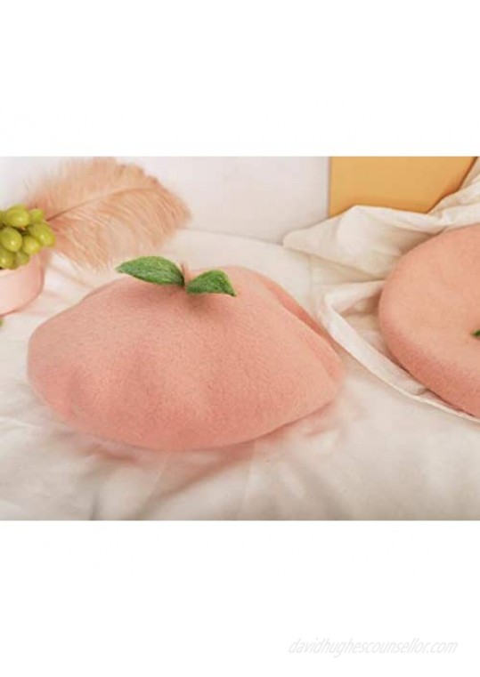 YURI Lolita Juicy Peach Beret Kawaii Pink Fruits Hat Artist Painter Women Wool Cap Warming Gift