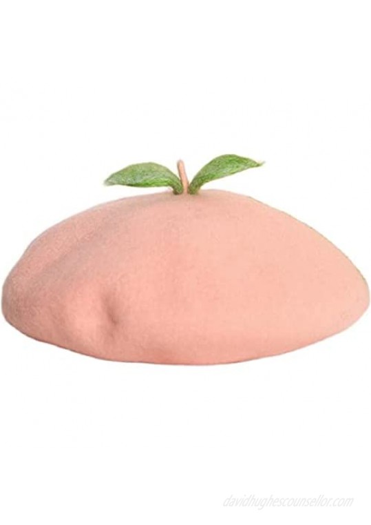 YURI Lolita Juicy Peach Beret Kawaii Pink Fruits Hat Artist Painter Women Wool Cap Warming Gift