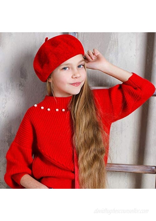 Zhanmai 6 Pieces Kids French Beret Hats Winter Warm Artist Beret Beanie Cap for Girls Boys