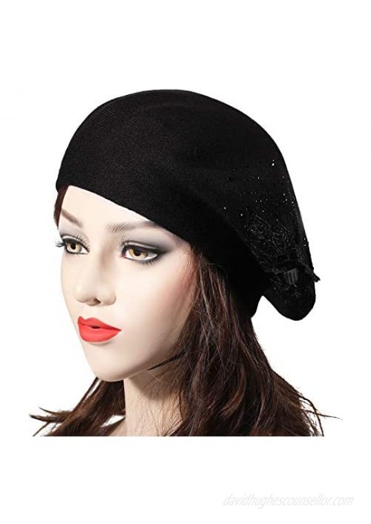 ZLYC Womens French Beret hat Reversible Solid Color Cashmere Mosaic Warm Beret Cap for Girls