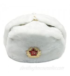 Fur Winter Ushanka Russian Hat with Secret Pocket and Red Star Emblem (Removable)