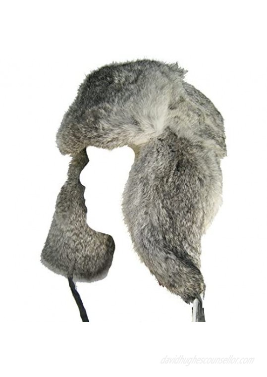 Klondike Sterling Rabbit Fur Trapper Hat Ear Flaps Russian Style Ushanka