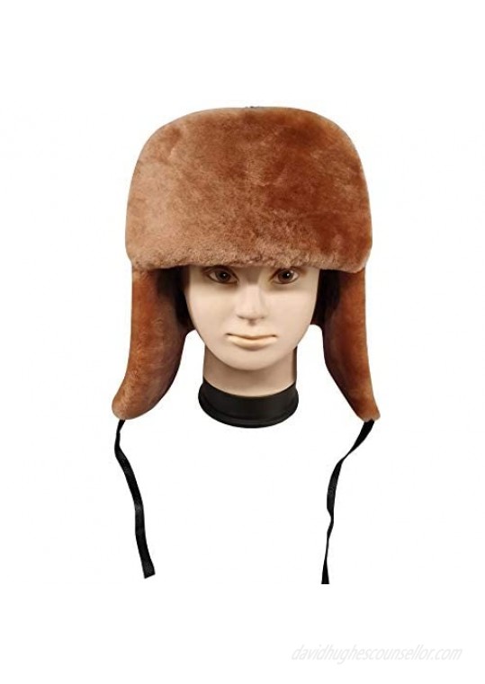 Ledamon 100% Shearling Sheepskin Leather Winter Bomber Russian Aviator Trooper Trapper Ushanka Hat for Men Women