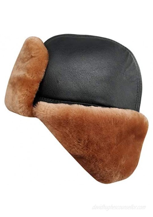 Ledamon 100% Shearling Sheepskin Leather Winter Bomber Russian Aviator Trooper Trapper Ushanka Hat for Men Women