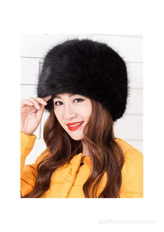LITHER Women Ladies Girls Cossack Russian Style Faux Fur Hat Winter Warm Cap Without Stretch Hood Overhead 56-58CM(22-23)