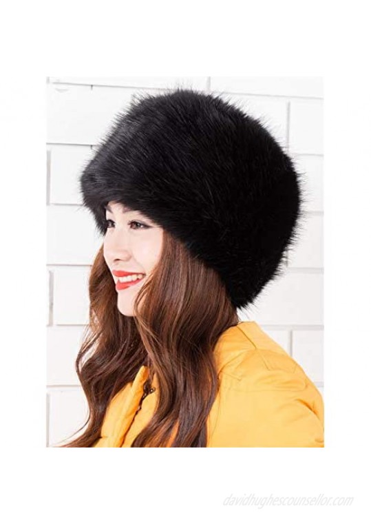 LITHER Women Ladies Girls Cossack Russian Style Faux Fur Hat Winter Warm Cap Without Stretch Hood Overhead 56-58CM(22-23)