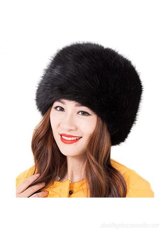 LITHER Women Ladies Girls Cossack Russian Style Faux Fur Hat Winter Warm Cap Without Stretch Hood Overhead 56-58CM(22-23")
