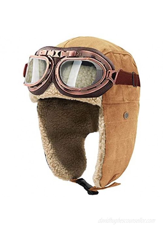 Peicees Vintage Aviator Hat and Goggles Costume Accessories Fur Ear Flaps Trooper Trapper Pilot Cap for Men Women