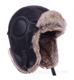 Russian Trapper Soviet Ushanka Bomber Hat - Leather Earflap Fur Lined Winter Cap for Men Women
