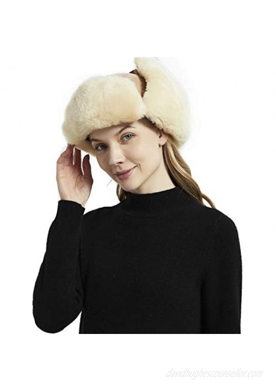 Sanlykate Shearling Sheepskin Trapper Hat Unisex Aviator Russian Ushanka Trooper Winter Hat