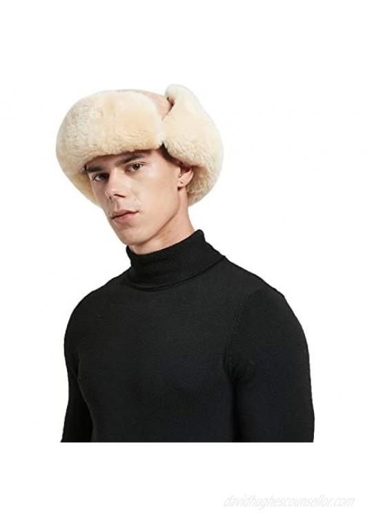 Sanlykate Shearling Sheepskin Trapper Hat Unisex Aviator Russian Ushanka Trooper Winter Hat