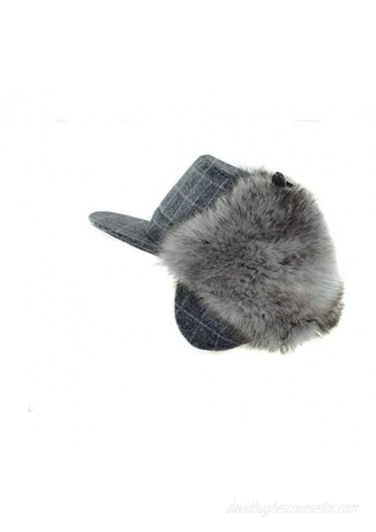 surell Genuine Grey Plaid Trapper Faux Fur Aviator Hat - Warm Bomber Trooper Hat - Stylish Winter Gift