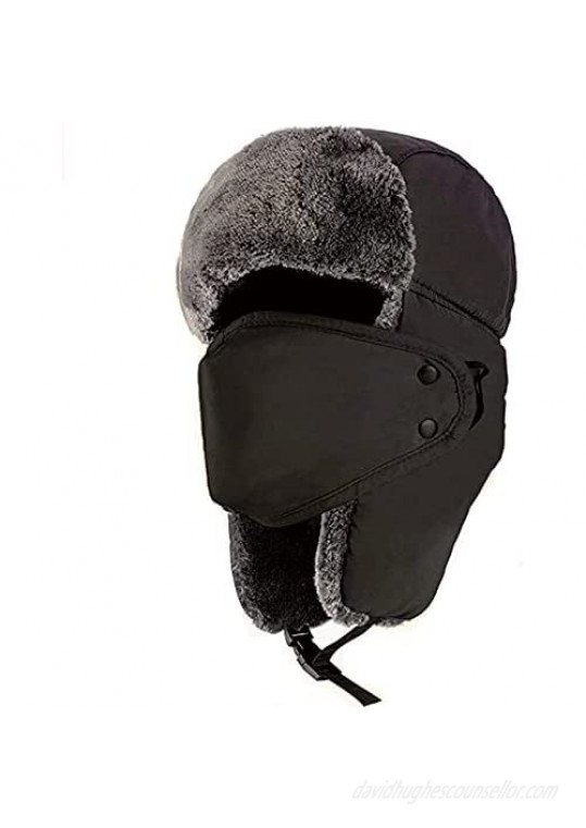Trapper Hat Winter Hats for Men Trooper Russian Warm Hat with Ear Flaps Women Bomber Fur Hats 22-24 Black