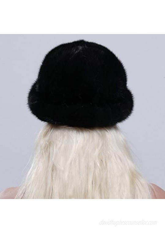 URSFUR Women's Genuine Mink Fur Roller Hat Cap with Mink Top Multicolor