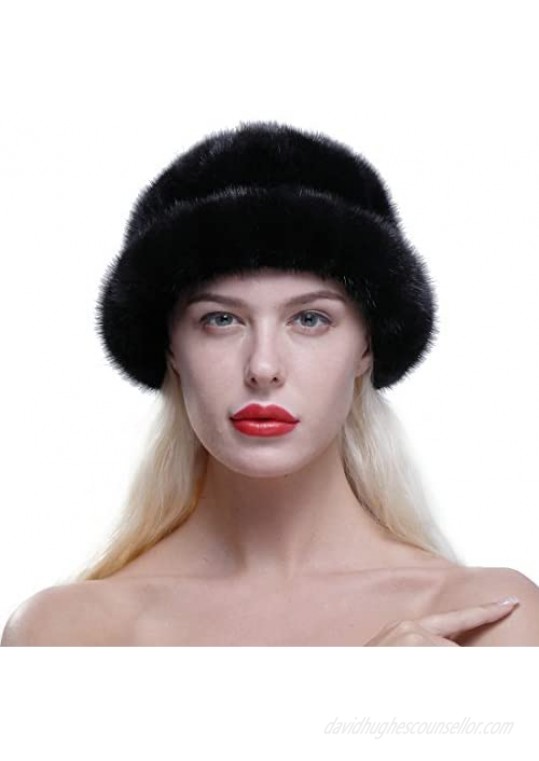 URSFUR Women's Genuine Mink Fur Roller Hat Cap with Mink Top Multicolor