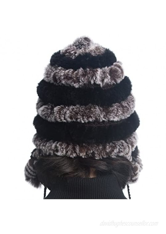 URSFUR Women's Rex Rabbit Fur Hats Winter Ear Cap Flexible Multicolor