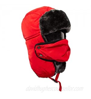 Warm Winter Trapper Hat with Detachable Washable Windproof Face Mask for Men or Women