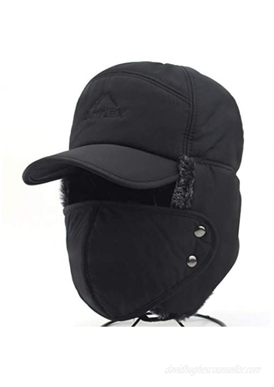 Winter 3 in 1 Thermal Fur Lined Trapper Bomber Hat with Ear Flap Face Warmer Windproof Baseball Ski Cap