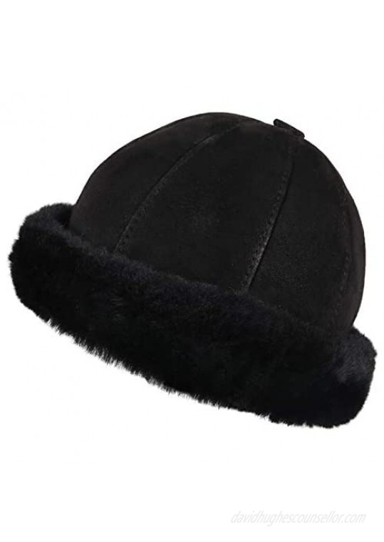 Zavelio Women's Shearling Sheepskin Winter Fur Bucket Beanie Hat