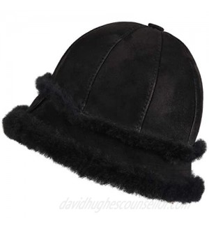 Zavelio Women's Shearling Sheepskin Winter Fur Bucket Beanie Hat