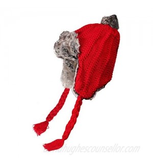 ZLYC Women Knit Earflap Trapper Hat Winter Faux Fur Bomber Ski Cap