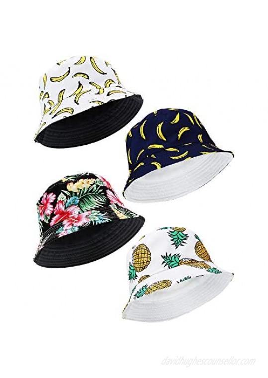 4 Pack Print Bucket Hat Cute Fishermen Cap Summer Packable Sun Cap for Women