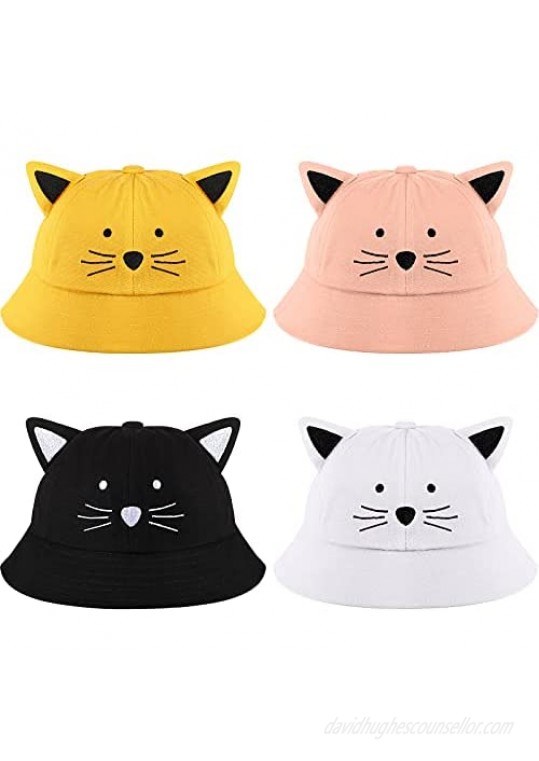 4 Pieces Foldable Widen Brim Cute Cat Bucket Hat Fisherman Beach Festival Sun Protective Hat for Adults Kids
