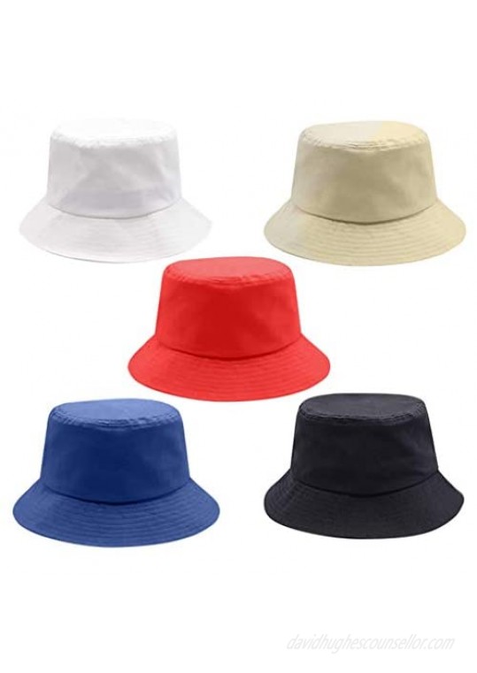 5 Pcs Packable Bucket Hats Cute Bucket Cap Unisex Beach Sun Hat for Outdoor Fishing Hiking(Multi-Color)