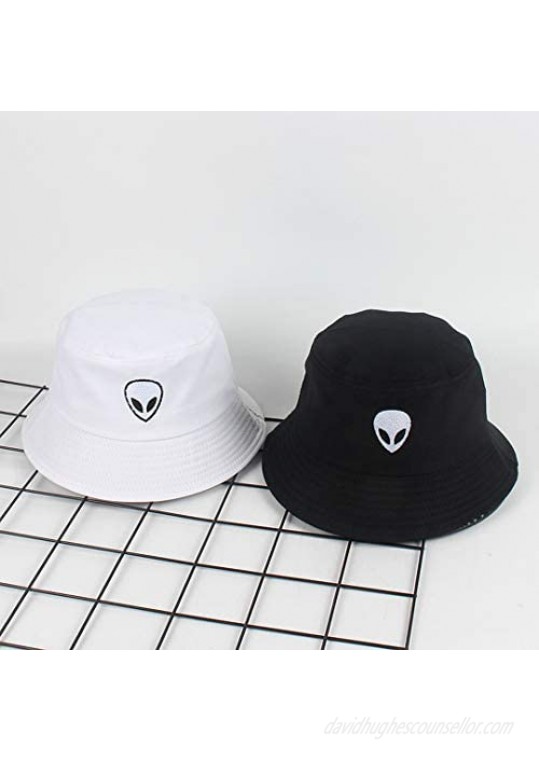 Alien Embroidered Bucket Hat Packable Fisherman Cap Unisex Outdoor Hat Trendy Sun Hats