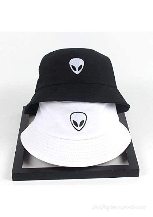 Alien Embroidered Bucket Hat Packable Fisherman Cap Unisex Outdoor Hat Trendy Sun Hats