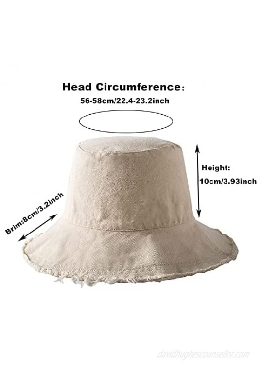 Bucket-Hat Distressed Sun-Protection Washed-Cotton - Summer Wide Brim(3.2inch Wide) Beach Cap
