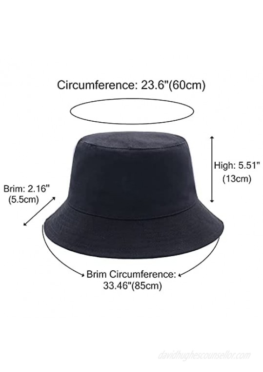 Bucket Hat Unisex 100% Cotton Solid Color Reversible Cap Summer Travel Beach Sun Hat