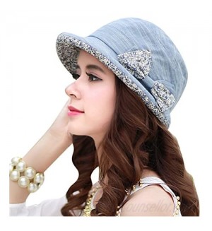 CACUSS Women's Foldable Floral Bucket Hat Rolled Brim with Bowknot