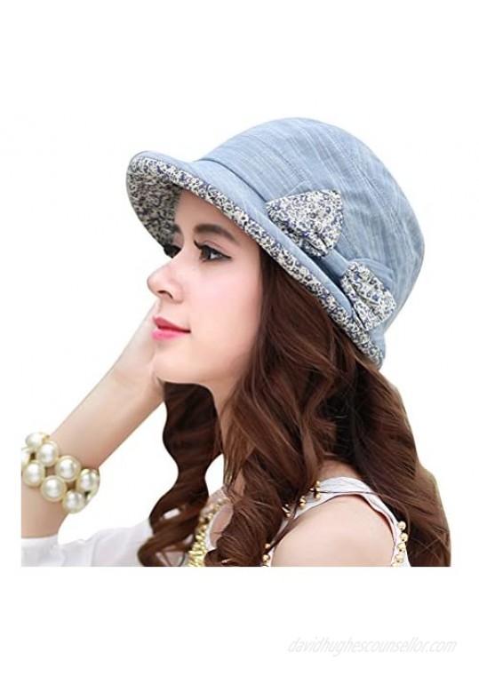 CACUSS Women's Foldable Floral Bucket Hat Rolled Brim with Bowknot