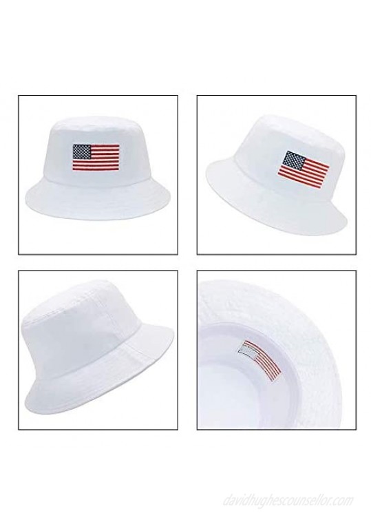 DYJKOUG American Flag Bucket Hat 2 Pack Embroidered Bucket Hat Summer Travel Beach Sun Hat Outdoor Visor Hat for Men and Women Black White