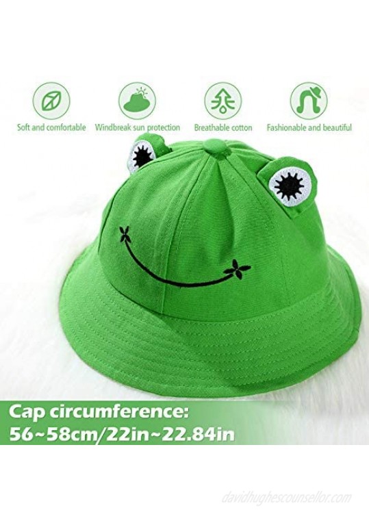 Frog Bucket Hat with 50 Pieces Frog Stickers for Kids Adults Summer Cute Frog Hat Outdoor Foldable Wide Brim Fisherman Hat Fishing Beach Sun Hat for Women Men