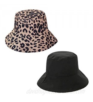 Giovacker Women's Cotton Leopard Print Bucket Hat Sun Wide Brim Reversible Cap