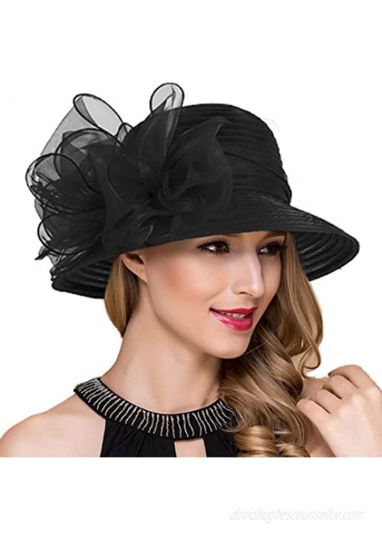 Ruphedy Womens Derby Church Dress Bucket Cloche Hats Fascinator Floral Tea Party Wedding Sun Hat S051
