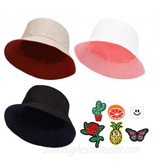 MEINICY 3 Pack Cotton Reversible Bucket Hat  Summer Sun Protection Hat  Foldable Fisherman-Cap for Women