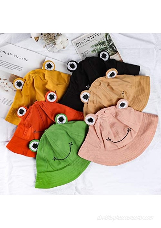 ORNOOU Cute Frog Bucket Hat Summer Cotton Bucket Sun Hat for Adults Teens Wide Brim Fisherman Cap Green