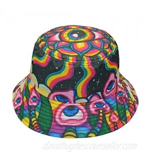 Psychedelic Mushroom Trippy Hippie Alien Bucket Hat  Fisherman Hats Summer Outdoor Packable Cap Travel Beach Sun Hat