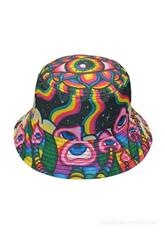 Psychedelic Mushroom Trippy Hippie Alien Bucket Hat Fisherman Hats Summer Outdoor Packable Cap Travel Beach Sun Hat